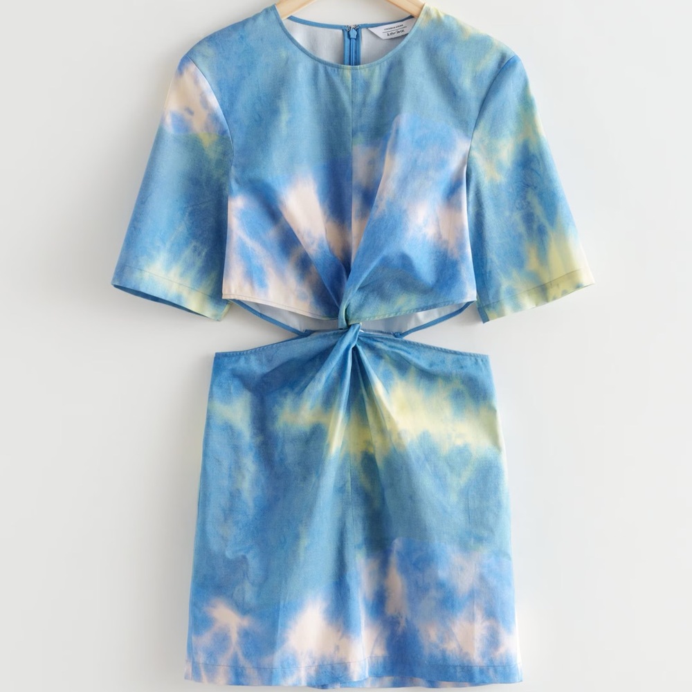 & Other Stories Cut-Out Waist Mini Blue Dress Tie-Dye